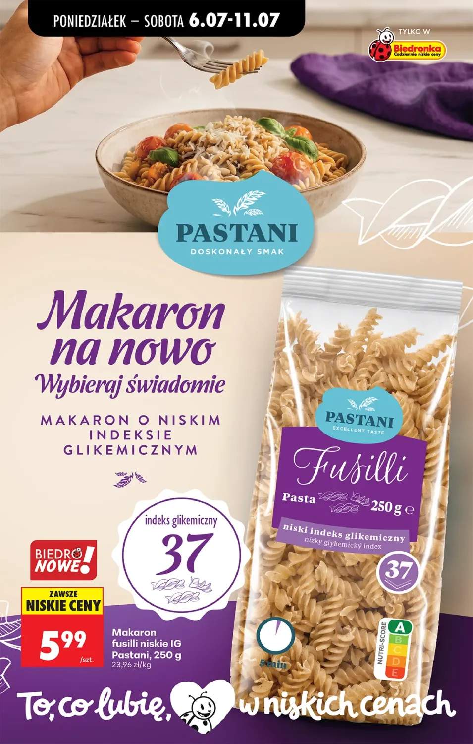 Makaron fusilli niskie IG Pastani
