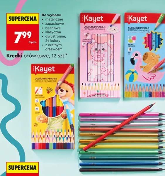Kredki ołówkowe metaliczne Kayet 12-pak +5 wariantów