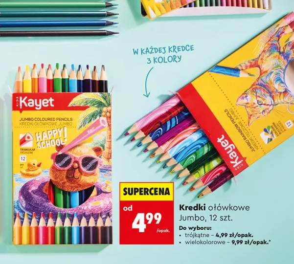 Kredki ołówkowe Jumbo trójkątne Kayet 12-pak +1 wariant