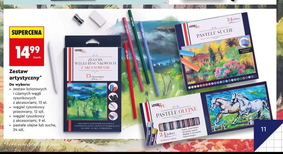 Węgiel rysunkowy prasowany Loozz Art 12 sztuk +4 warianty