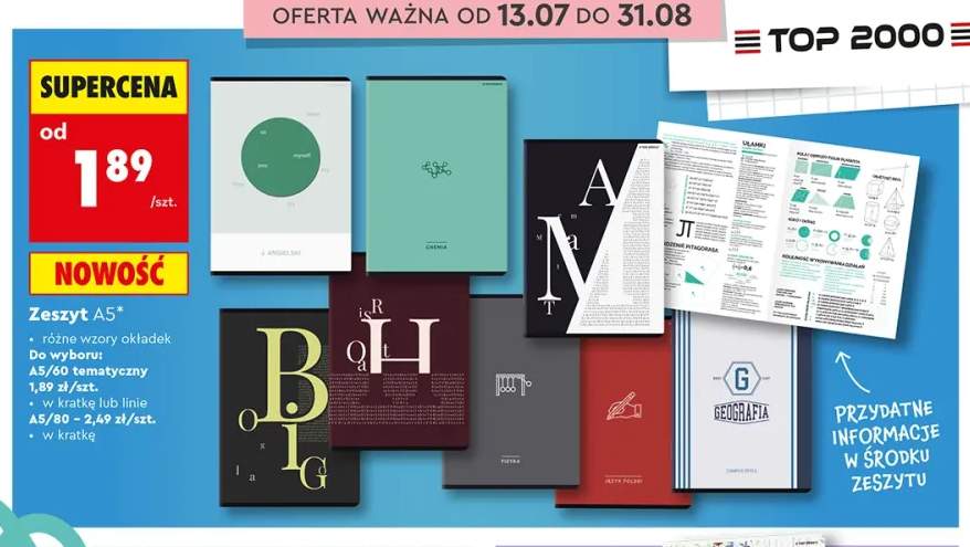 Zeszyt A5 60 kartek tematyczny Top 2000 +1 wariant