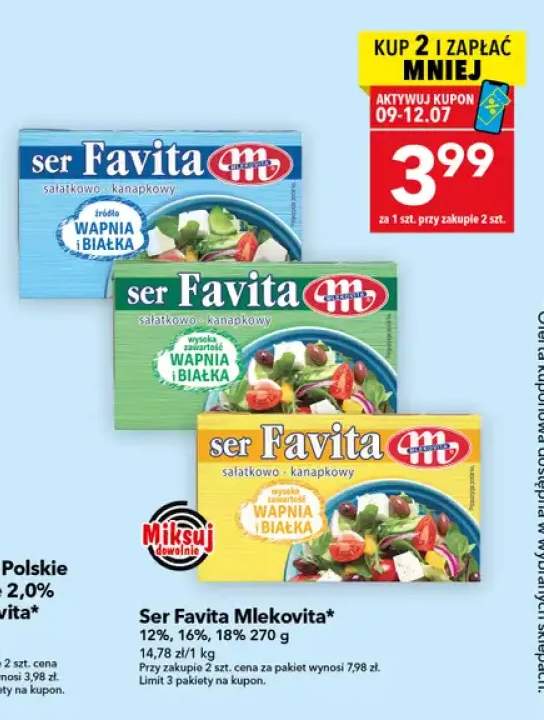 Ser sałatkowo-kanapkowy Favita 12% Mlekovita +2 warianty