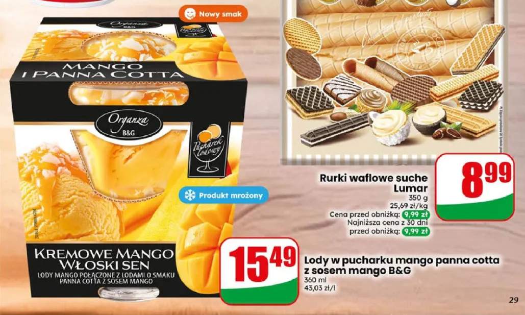 Lody w pucharku mango panna cotta z sosem mango B&G
