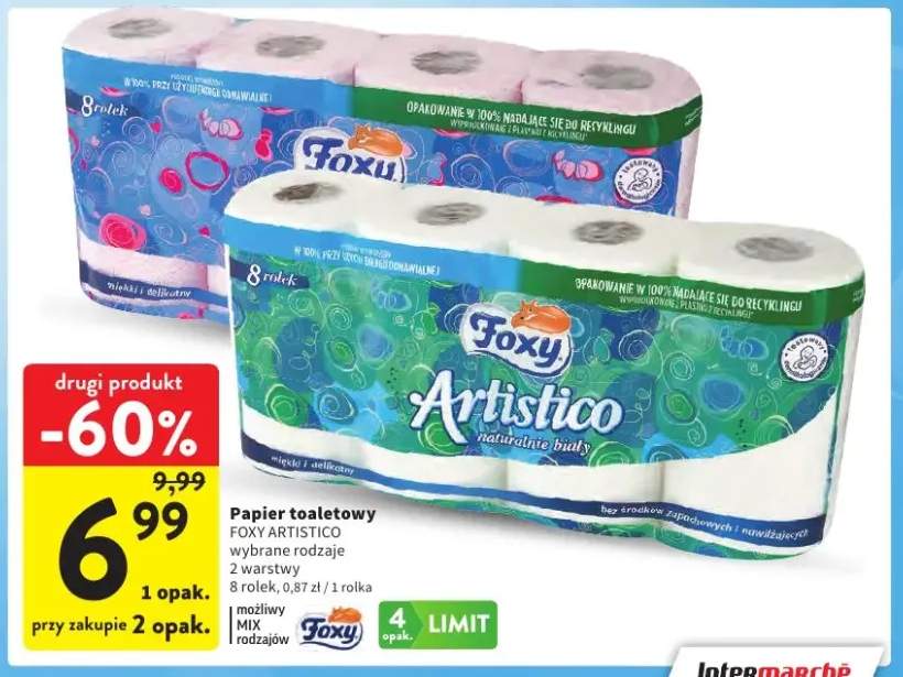 Papier toaletowy Foxy Artistico naturalnie biały +1 wariant
