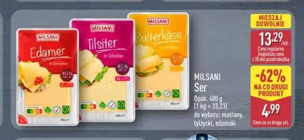 Ser Edamer w plastrach Milsani +2 warianty