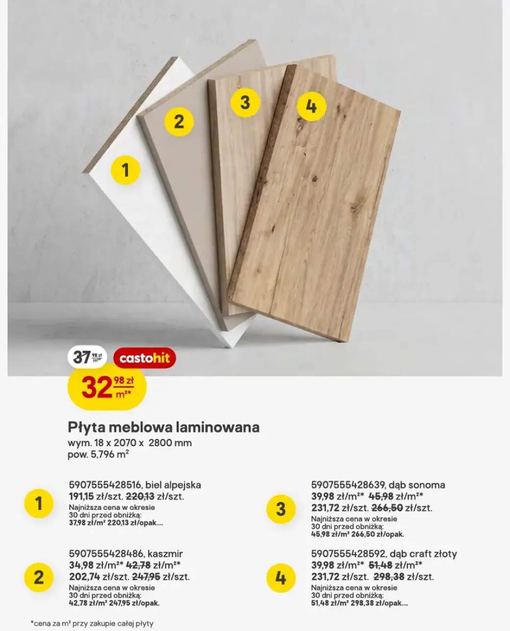 Płyta meblowa laminowana dąb craft złoty +3 warianty