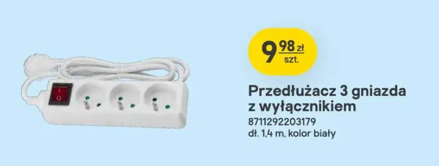 Przedłużacz 3 gniazda z wyłącznikiem biały 1,4 m