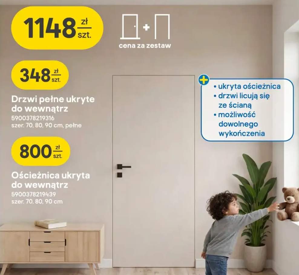 Zestaw drzwi pełne ukryte do wewnątrz + ościeżnica ukryta do wewnątrz +2 warianty