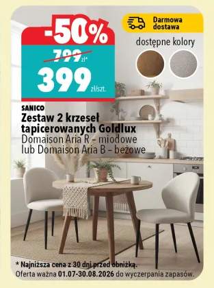 Zestaw 2 krzeseł tapicerowanych Goldlux Domaison Aria R miodowe +1 wariant