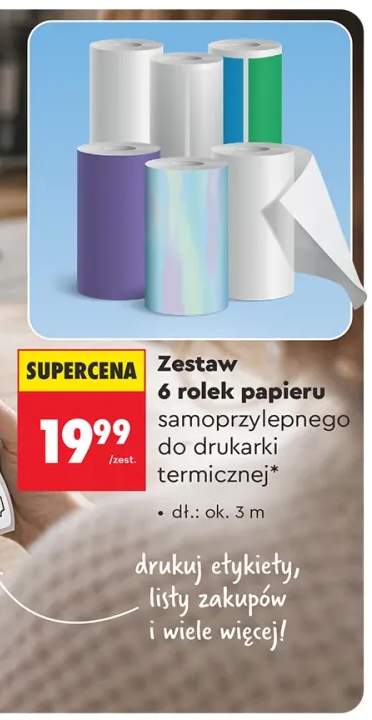 Zestaw 6 rolek papieru samoprzylepnego do drukarki termicznej