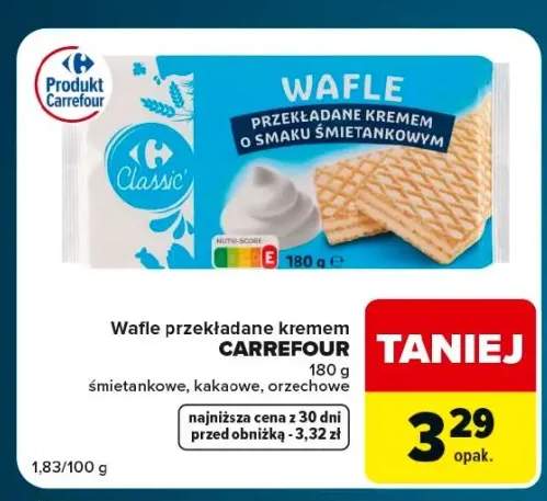 Wafle przekładane kremem kakaowe Carrefour Classic +1 wariant