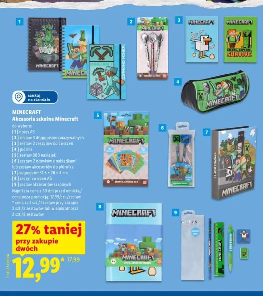 Zestaw 3 długopisów zmazywalnych Minecraft +7 wariantów