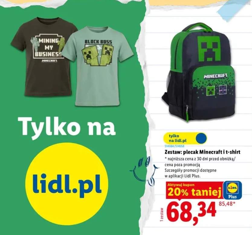 Zestaw plecak Minecraft + t-shirt