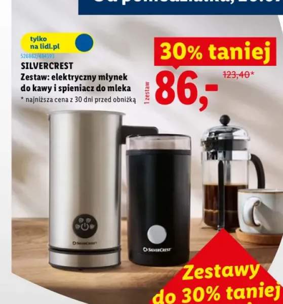 Zestaw elektryczny młynek do kawy + spieniacz do mleka Silvercrest