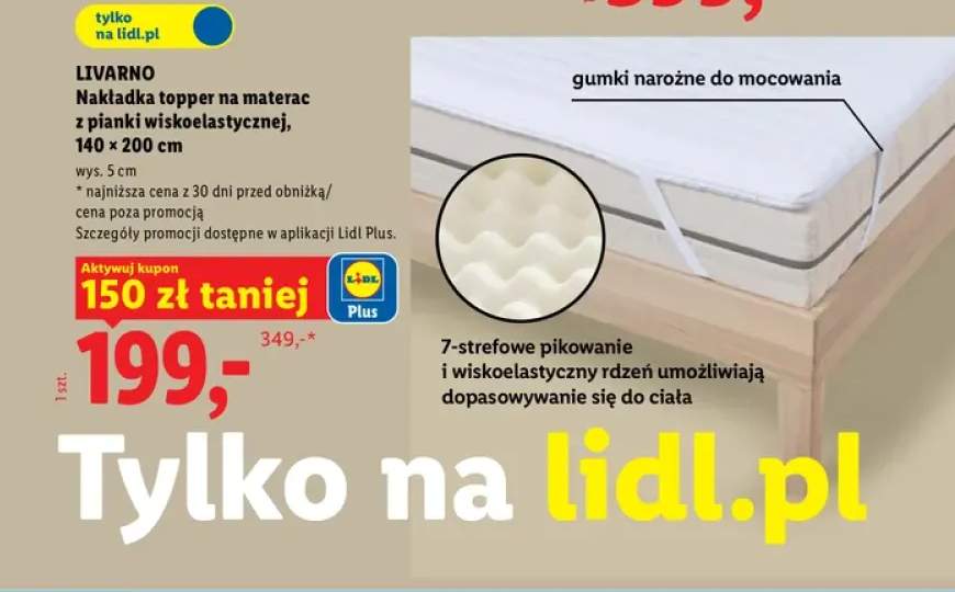 Nakładka topper na materac z pianki wiskoelastycznej Livarno