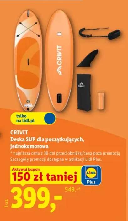 Deska SUP dla początkujących jednokomorowa Crivit