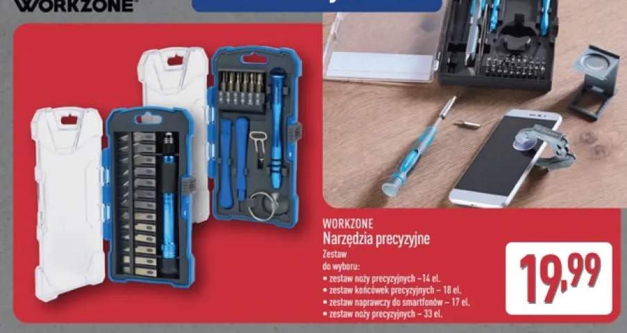 Zestaw noży precyzyjnych WORKZONE 14-elementowy +3 warianty