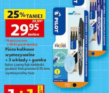 Zestaw pióro kulkowe wymazywalne Pilot Frixion + 3 wkłady + gumka