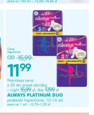 Podpaski higieniczne Always Platinum Duo Night +1 wariant
