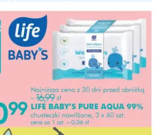 Chusteczki nawilżane Life Baby's Pure Aqua 99% 3-pak
