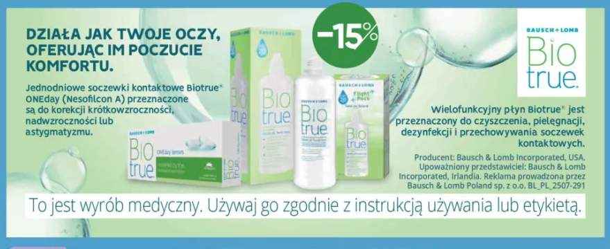 Jednodniowe soczewki kontaktowe Biotrue ONEDay +2 warianty