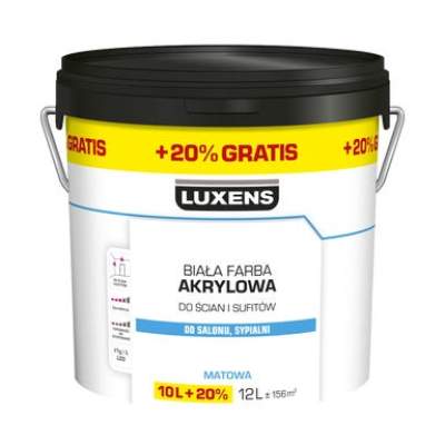 Farba Luxens akrylowa biała 10 l + 20%