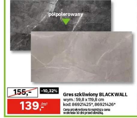 Gres szkliwiony Blackwall Black 59.8x119.8 Arte