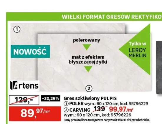 Gres szkliwiony polerowany 60x120 cm Artens Pulpis White