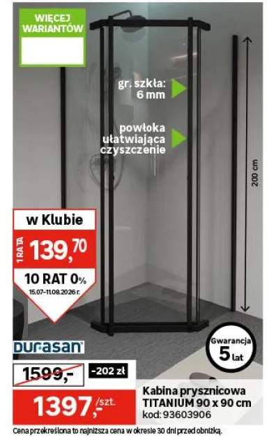 Kabina prysznicowa pięciokątna 90x90 cm czarna Titanium Durasan