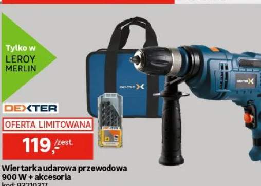 Wiertarka udarowa przewodowa 900W 900ID2.5P zestaw wierteł z etui Dexter