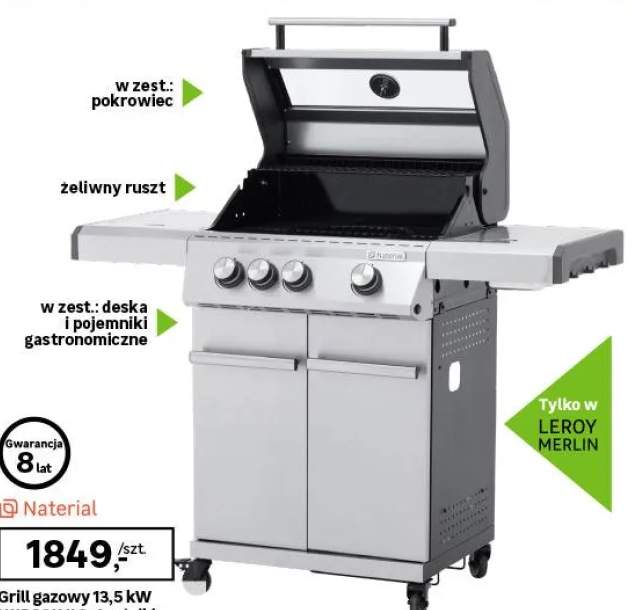 Grill gazowy 13,5kW Hudson II 3+1 palniki + pokrowiec czarny Naterial