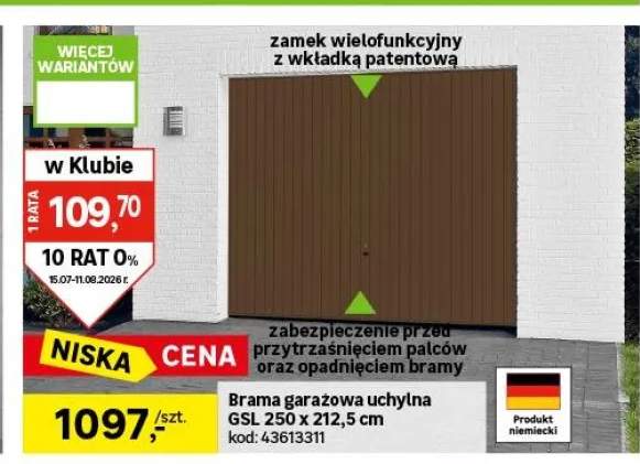Brama garażowa uchylna brązowa GSL 2500X2125 mm Hormann