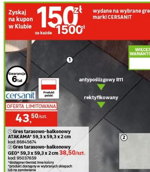 Gres tarasowo-balkonowy 59,3x59,3x2 cm Atakama Grey Cersanit