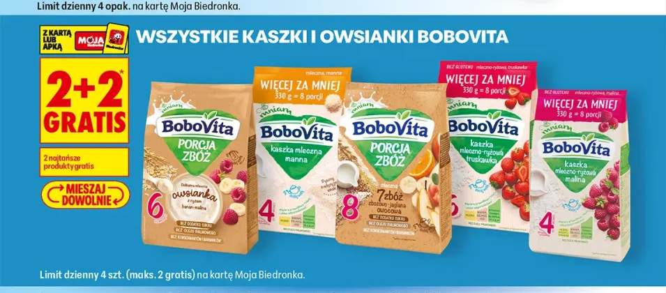 Owsianka Porcja Zbóż BoboVita banan-malina +5 wariantów