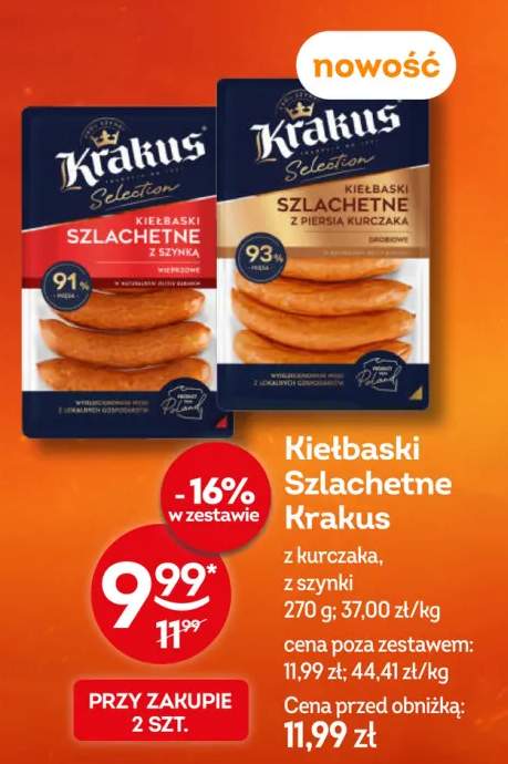 Kiełbaski Szlachetne z piersią kurczaka Krakus +1 wariant