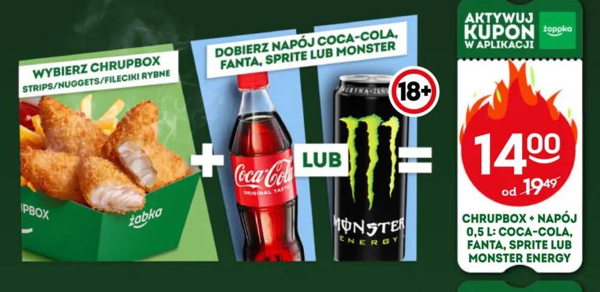 Zestaw Chrupbox + napój Coca-Cola, Fanta, Sprite lub Monster Energy