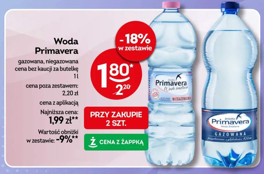 Woda Primavera niegazowana +1 wariant