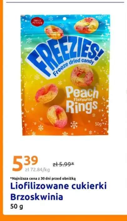 Liofilizowane cukierki Brzoskwinia Freezies Peach Flavoured Rings