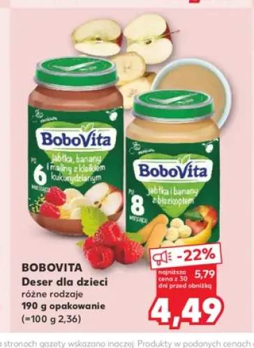 Deser dla dzieci BoboVita jabłka banany i maliny z kleikiem kukurydzianym +1 wariant