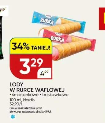 Lody w rurce waflowej Nordis śmietankowe +1 wariant