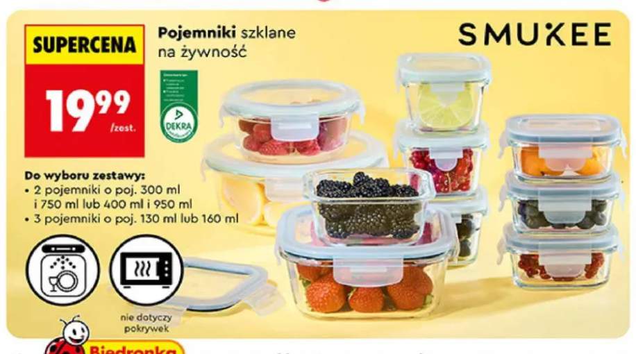 Pojemniki szklane na żywność Smukee 2-pak 300 ml i 750 ml +2 warianty