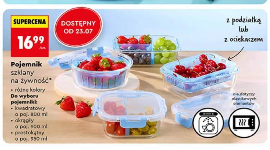 Pojemnik szklany na żywność kwadratowy 800 ml +2 warianty