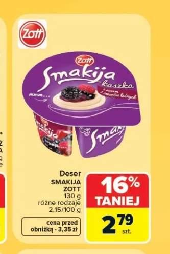 Deser kaszka Zott Smakija z sosem z owoców leśnych