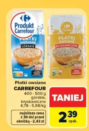 Płatki owsiane górskie Carrefour +1 wariant