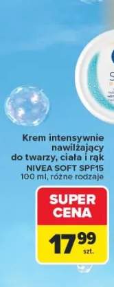 Krem intensywnie nawilżający do twarzy ciała i rąk Nivea Soft SPF15