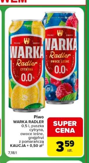 Piwo bezalkoholowe Warka Radler cytryna +2 warianty