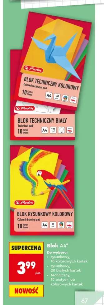 Blok techniczny kolorowy Herlitz A4 +3 warianty