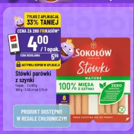 Parówki z szynki Sokołów Stówki Nature 2-pak 80 g