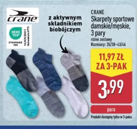 Skarpety sportowe damskie męskie CRANE 3-pak