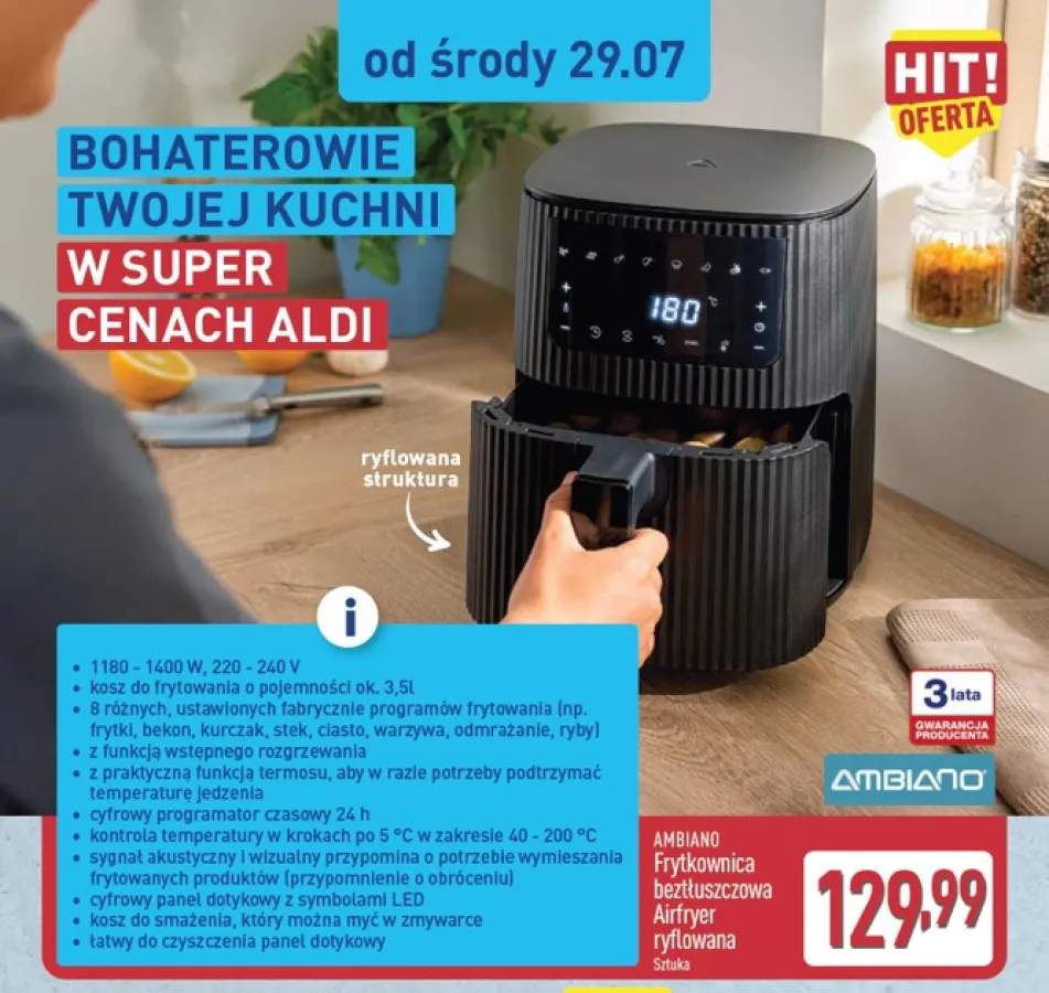 Frytkownica beztłuszczowa Airfryer AMBIANO ryflowana